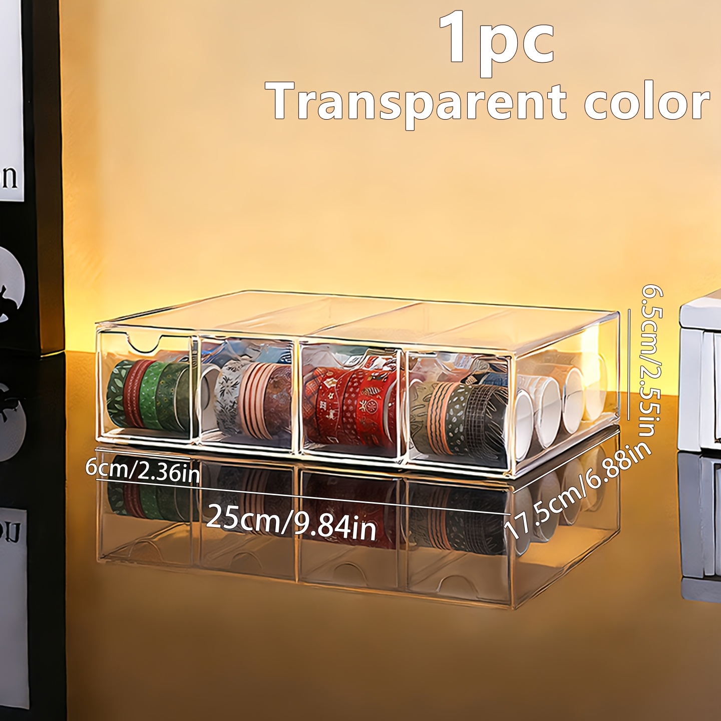 item picture 1pc   large simple transparent acrylic   film storage box with 4 compartments for sorting drawer   for stickers tape storage rack organizer for tape stickers film and     multi functional diy craft tool