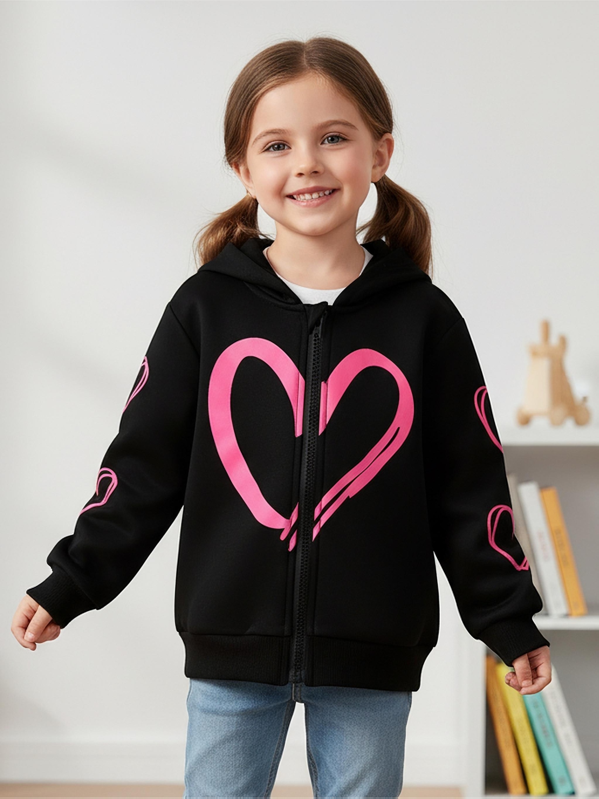 autumn hooded jacket girls ages 4 7 heart print - Temu Oman