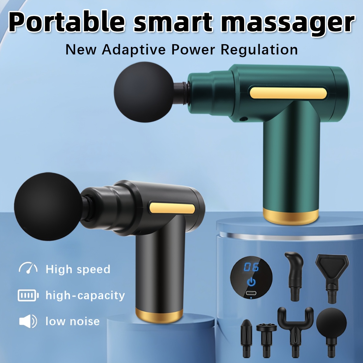 [Electric Massage Gun] Portable Electric Fascia Massage Gun | Ultra-Silent Brushless Motor with LED Touch Screen and 4 Massage Heads for Sports and Fitness