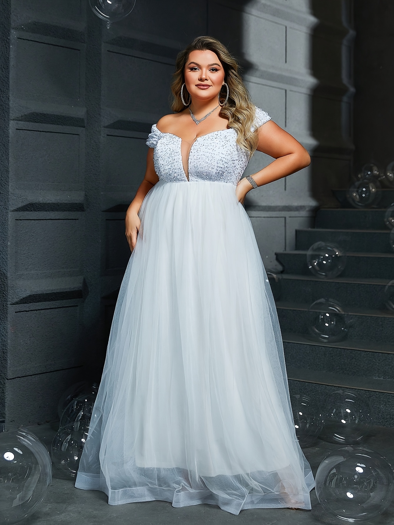 Plus Size, Women's Elegant Off-the-Shoulder Wedding dress Formal party  evening gown with Flowy skirt, Bridal ceremony gala event attire Hand  Was