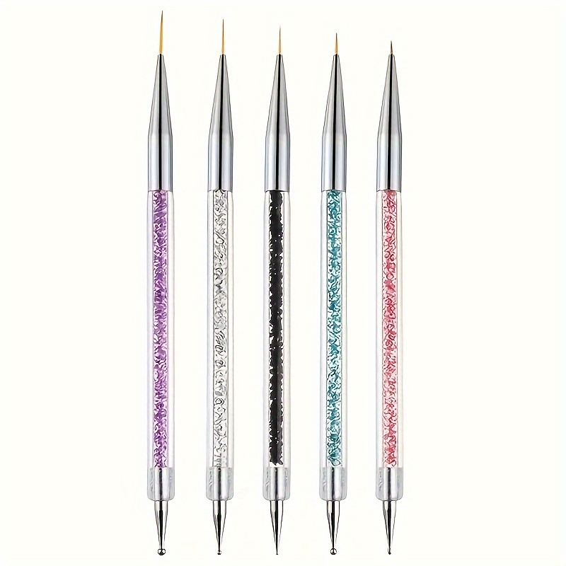 Image of 1/5pcs Nail Art Brushes Set, Double-end Nail Design Brushes Dotting Pen, Multifunctional Liner Brush For Nails, Gel Polish Painting Brush For Nails Gel