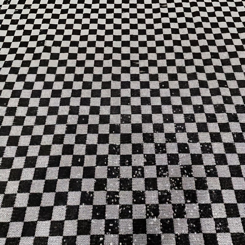TEMU Nueva Tela de Lentejuelas a Cuadros, Tela de Lentejuelas Bordada, Vestido Largo Completo, Tela de Moda