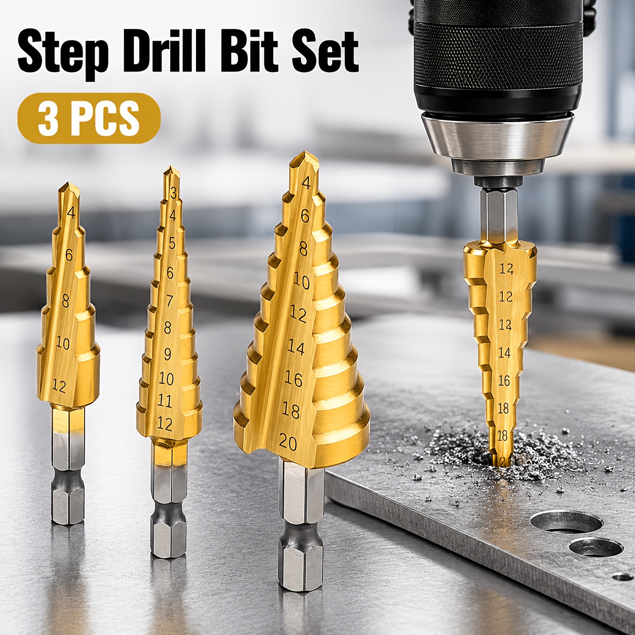 Image of 3pcs Hss Cobalt Step Drill Bit Set, Multiple Hole 50 Sizes, Steel, With Black Oxide, For Drilling Metal, Wood, Plastic, With Bonus Storage Case