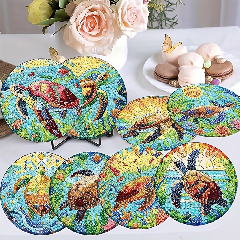 8pcs Painting Coaster Set, Turtle Coasters, Diy Craft Project, Adult And Beginner's Diamond Dot Kit ()