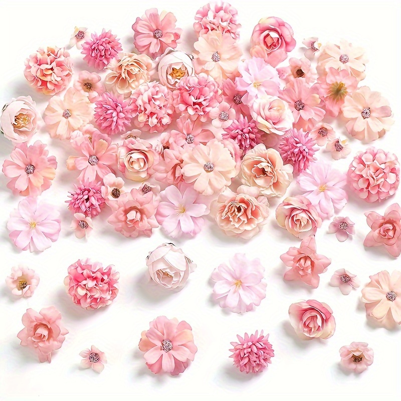 

Miniature Pink Artificial Flower Heads: Fake Peonies, Daisies, And Roses For Valentine's Day Decor - Handmade Silk Flowers For Home And Wedding Party