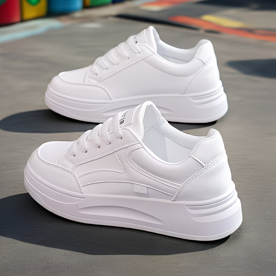 TEMU Nouvelles Chaussures de Sport Tendance pour Femmes Printemps-Automne, Chaussures Blanches Basses à Lacets pour Marche, Basses, Chaussures de