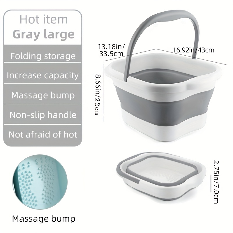 TEMU Foldable Foot Bucket & Clothing Basket - Portable Collapsible Spa Tub With Handle, Heavy-duty Plastic Space-saving Design Suitable For Home,