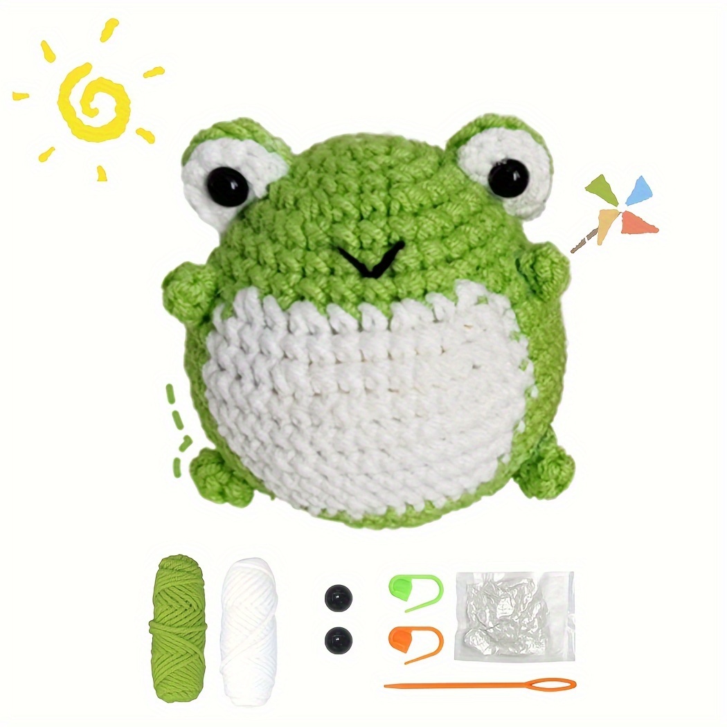 

1set New Crochet Material Package Contains English Instruction Manual, Beginner Crochet Yarn Kit For Adults, Knitting Handmade Diy Cartoon Doll For Beginners Frog