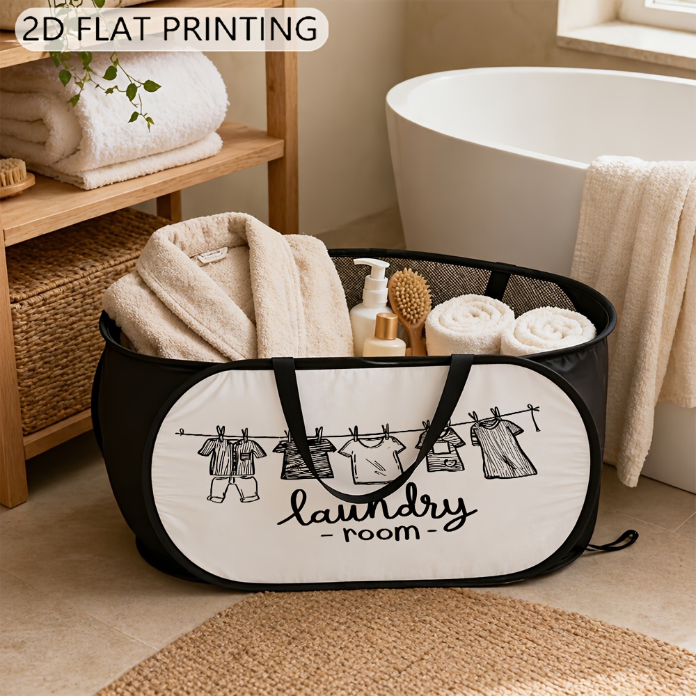 TEMU 1pc Mesh Pop-up Laundry Hamper,laundry Room Hanging Clothes Pattern For Room Dorm Organization Space Saving Basket Ideal Gift Foldable Durable