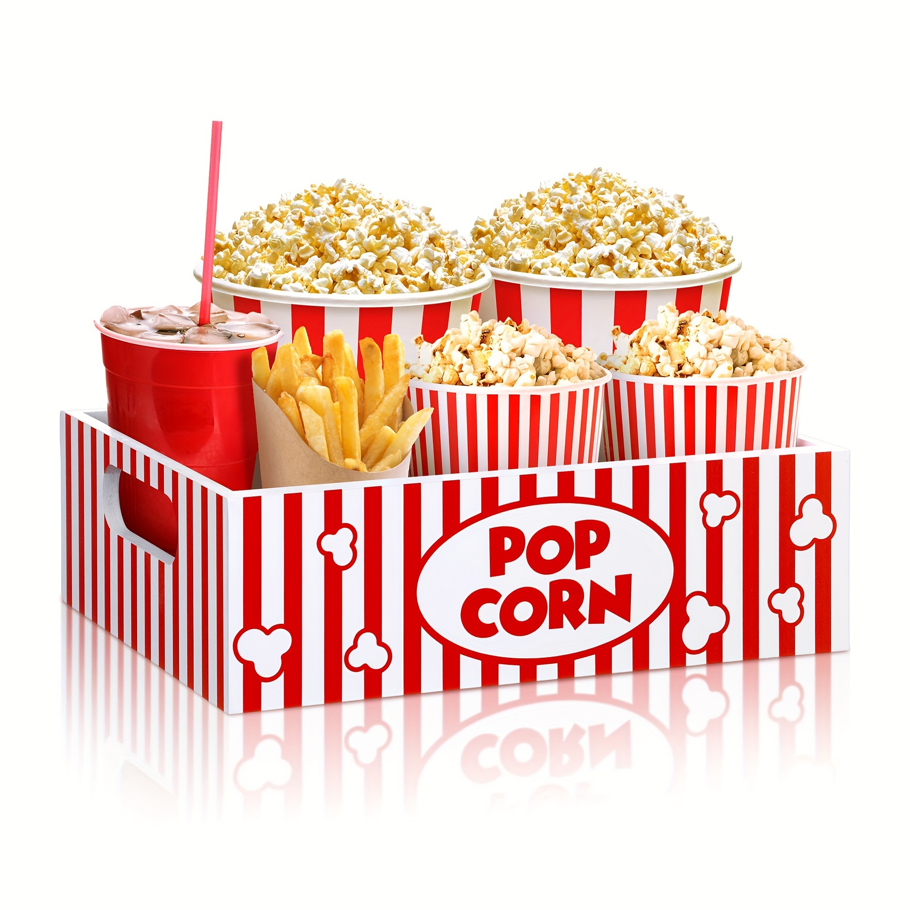 

Movie Night Popcorn & Snack Organizer With Handles - Wooden Countertop Storage Tray For Chips, Candy, And Food - Versatile Kitchen Accessory