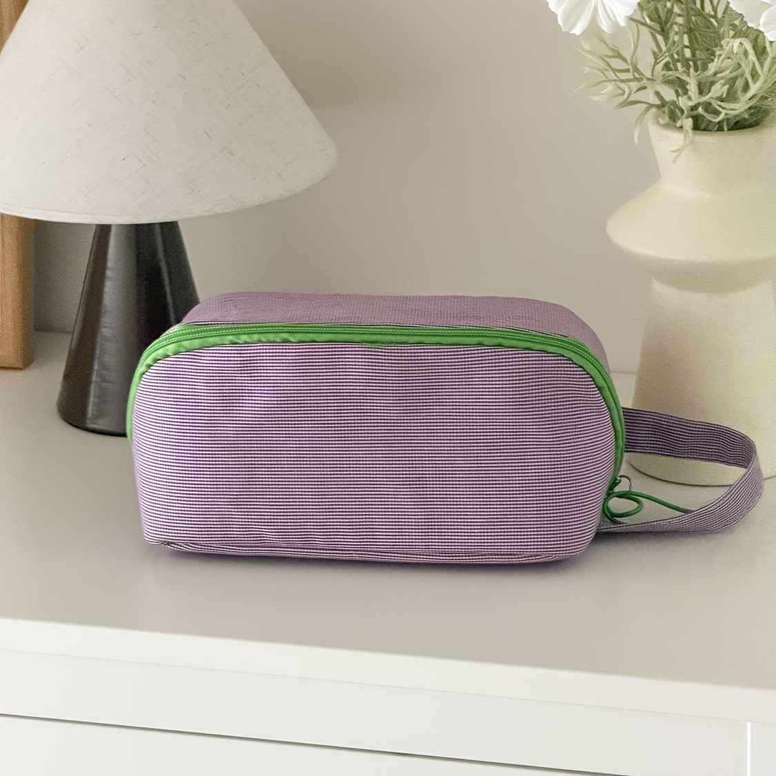TEMU Grande Trousse de Cosmétique à Grande Ouverture - [ ] Trousse de Cosmétique de Cœur à Carreaux Verts – Grande Boîte de Rangement Cosmétique