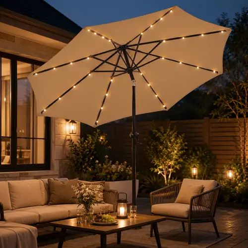 7.5 patio umbrella with solar lights ft Solar-Powered LED grillncomfort free operation Costway 7.5 ft Solar Powered