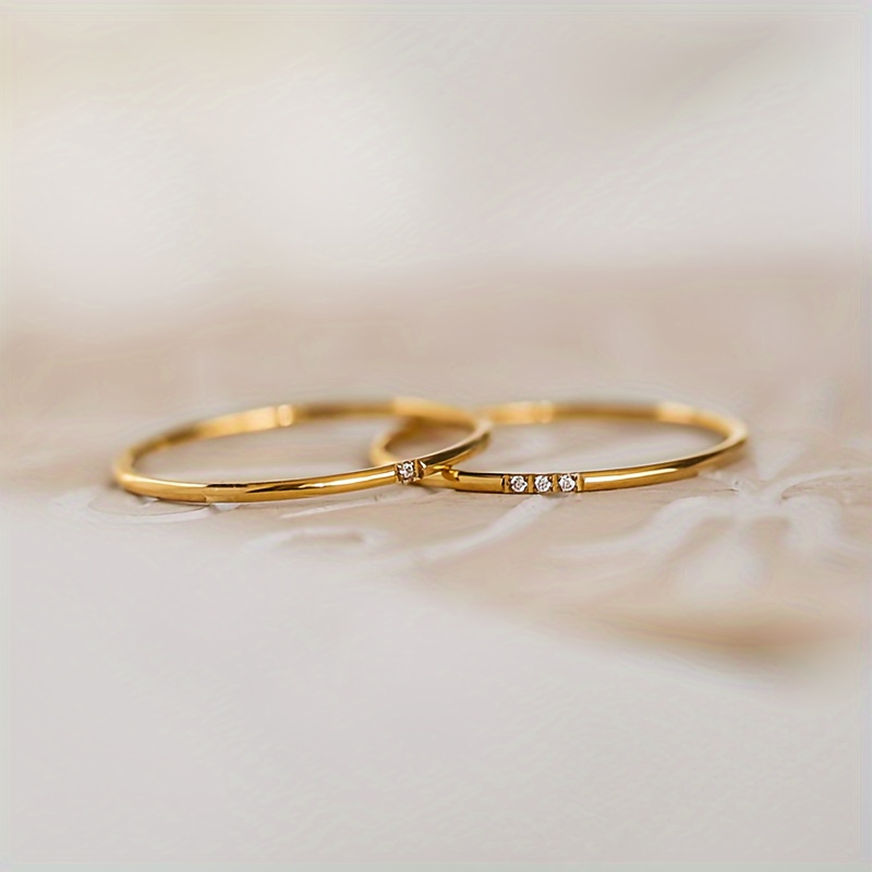 Golden Tone Stainless Steel Rhinestone Ring Stackable Style for Weddings