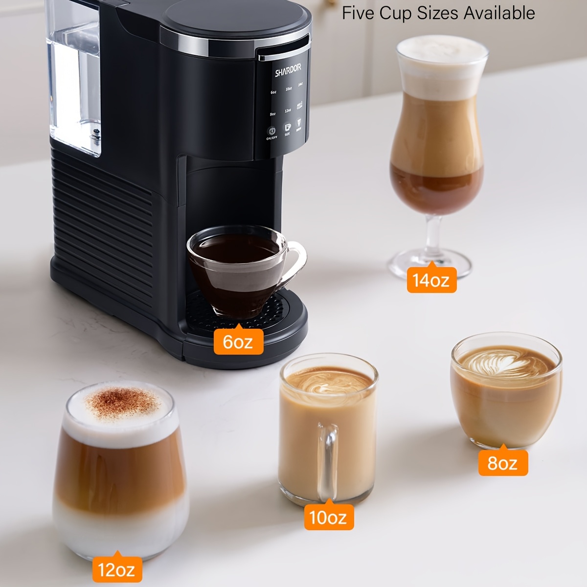 SHARDOR 3-In-1 Single-Serve Coffee Machine, K-Cup Coffee Maker Compatible with Ground Coffee & Teas, 6 to 14 Oz Brew Sizes, 40 Oz Removable Water Tank, Descaling Settings, Black