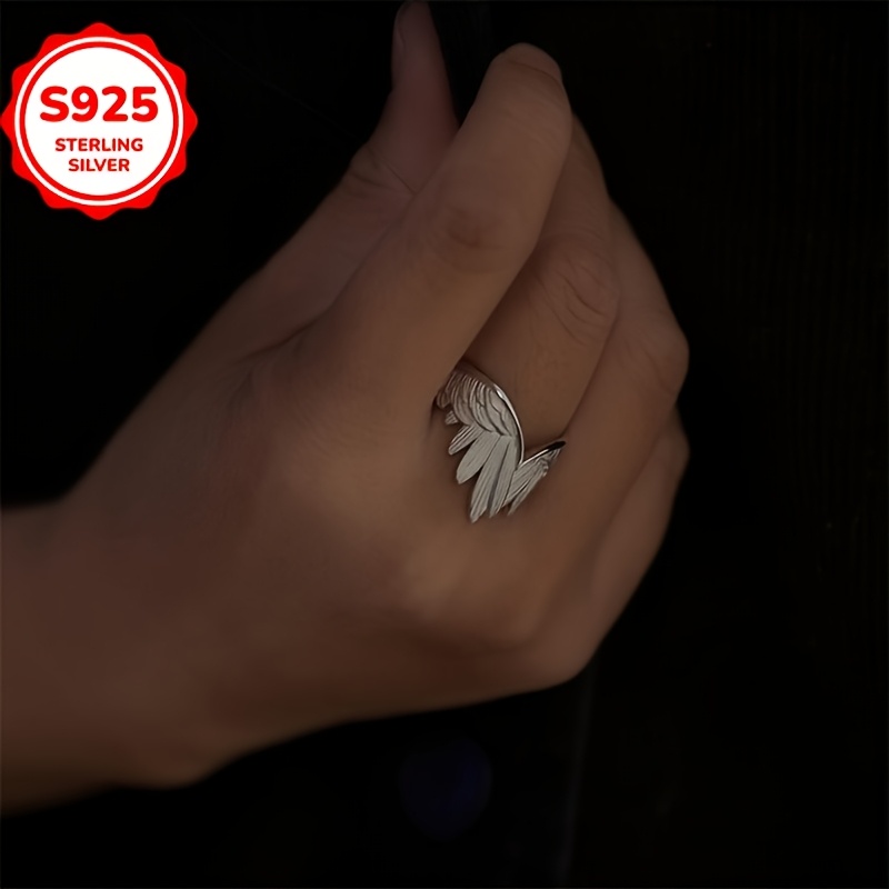 925 Sterling Silver Adjustable Ring with Vintage Feather Wing