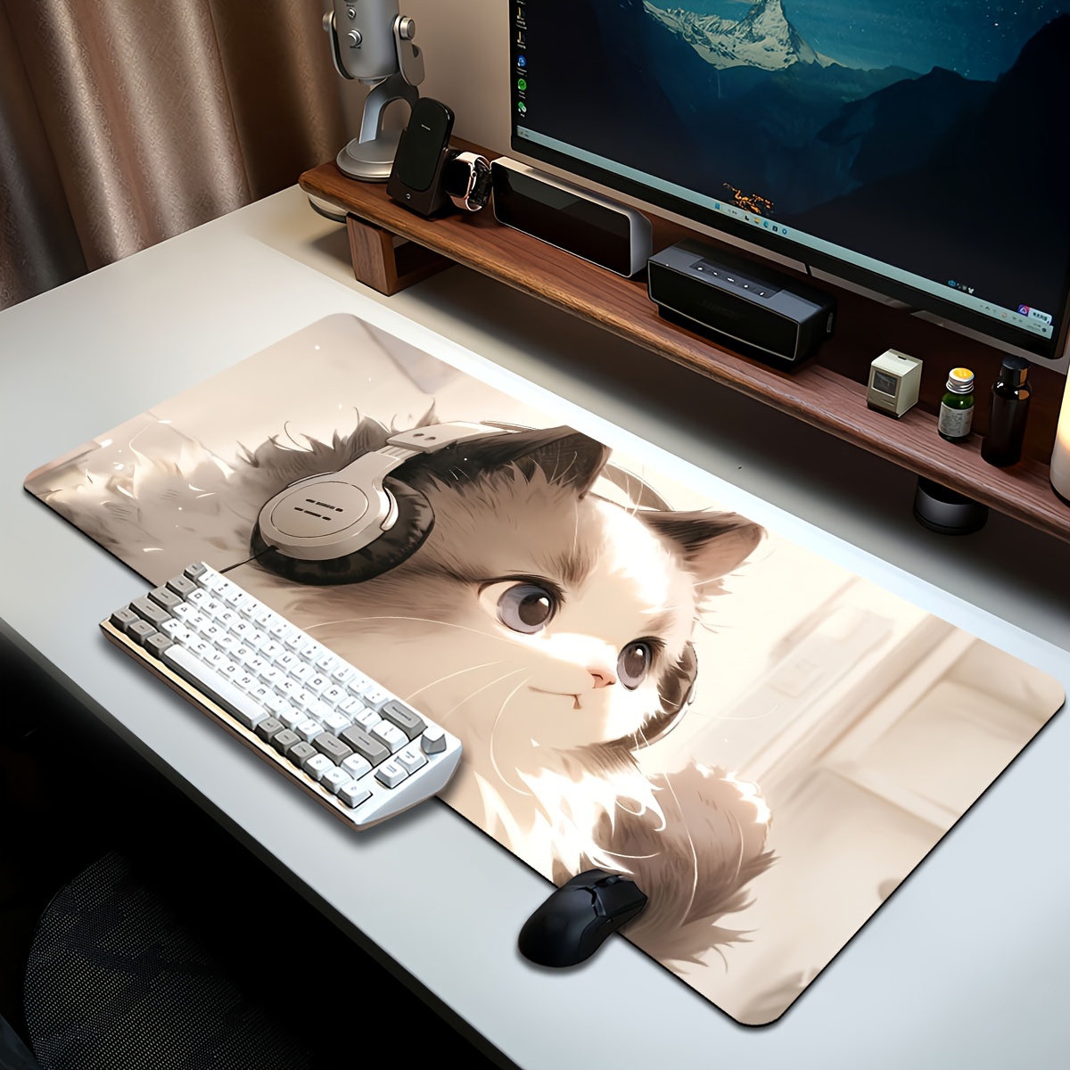 TEMU 1pc Extra Large Durable Mouse Pad, Cute Cat Theme Gaming Desk Mat, Laptop Keyboard Pad, Office Desk Mat, Stitching, Non-slip Backing, Xl Xxl -