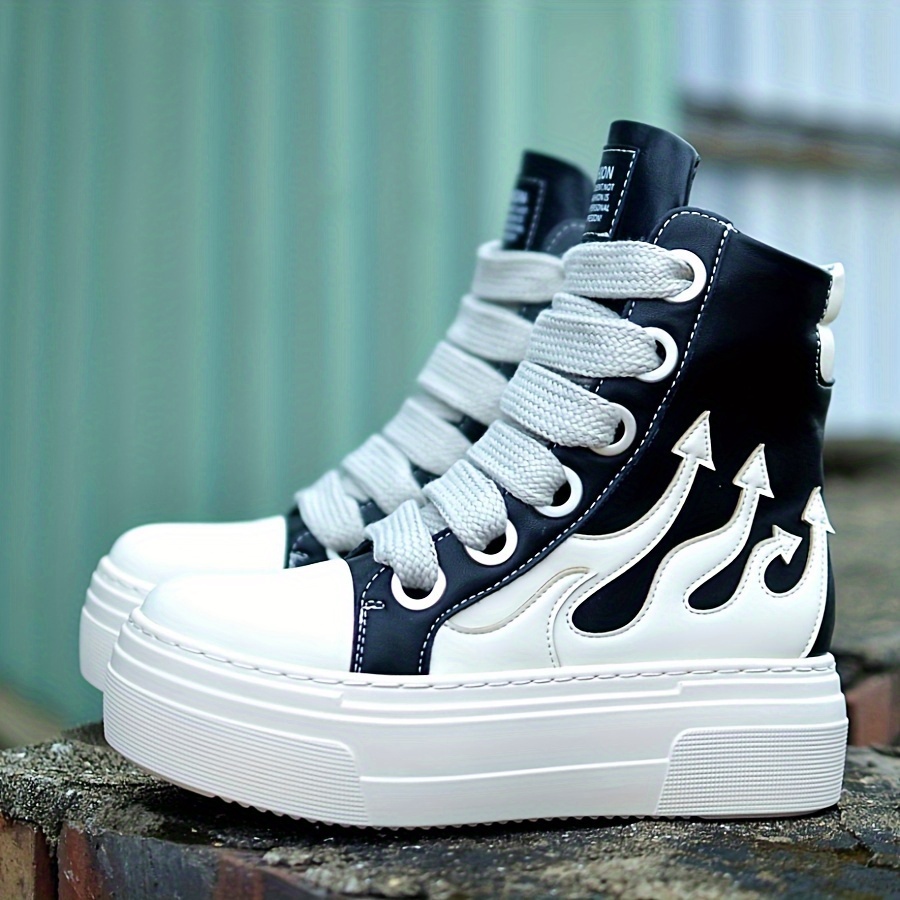 Women’s BHD hot Sull Crossbones high top canvas shoes (Flames)