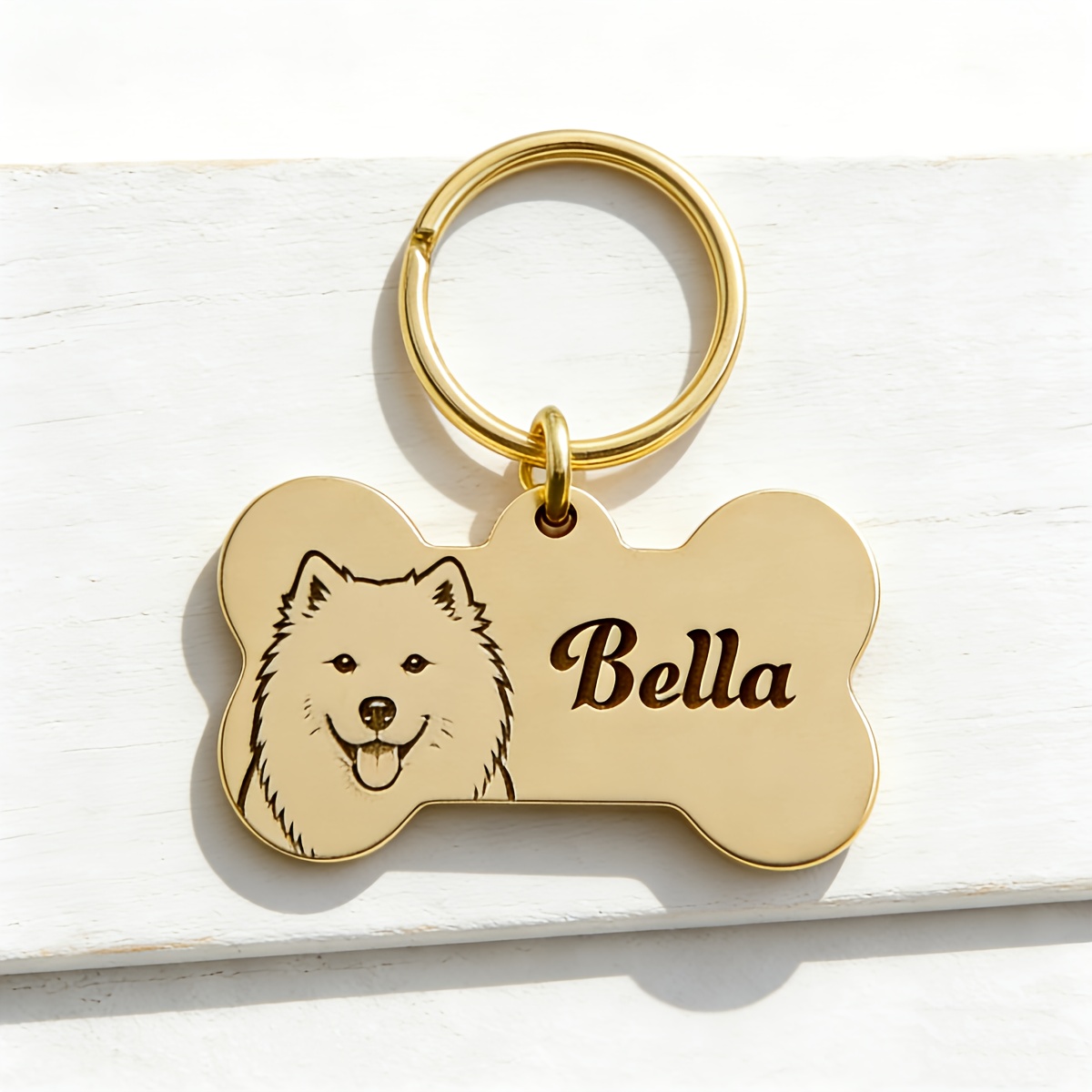 TEMU 1 Personalized Custom Keychain, Custom Dog Bone Keychain, Custom Pet Photo + Name Keychain, Stainless Steel Golden Silvery Black Rose Golden