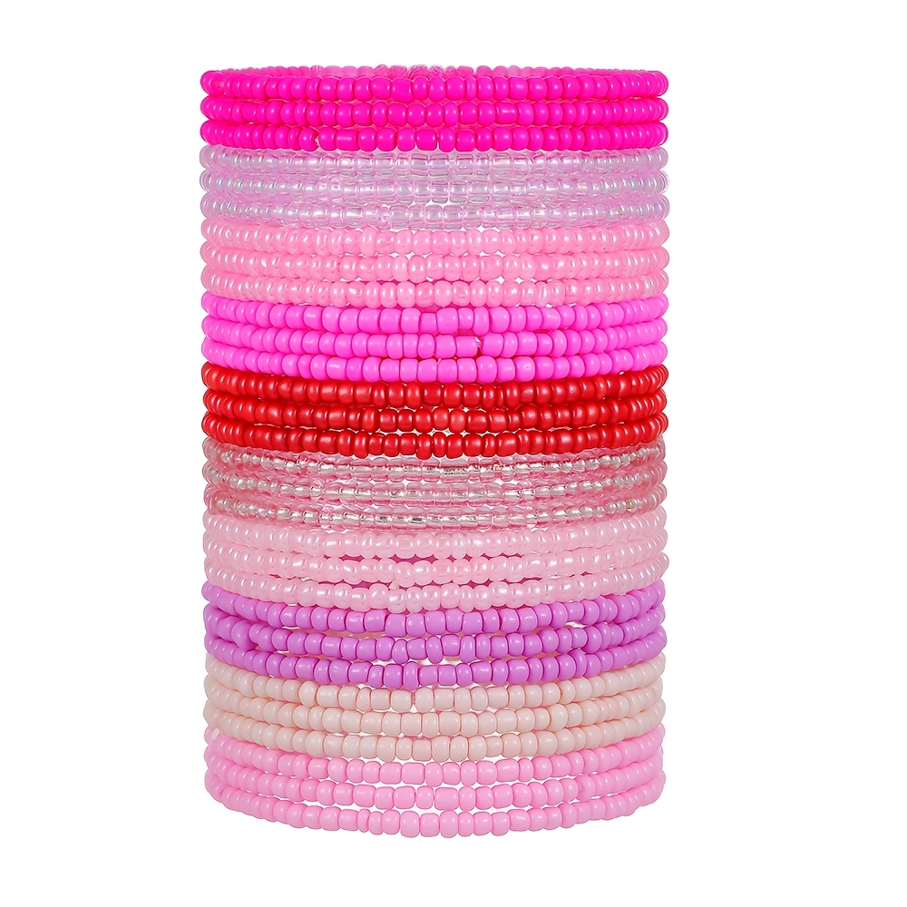 30pcs Y2K Fashion Macaron Seed Bead Elastic Bracelet Set