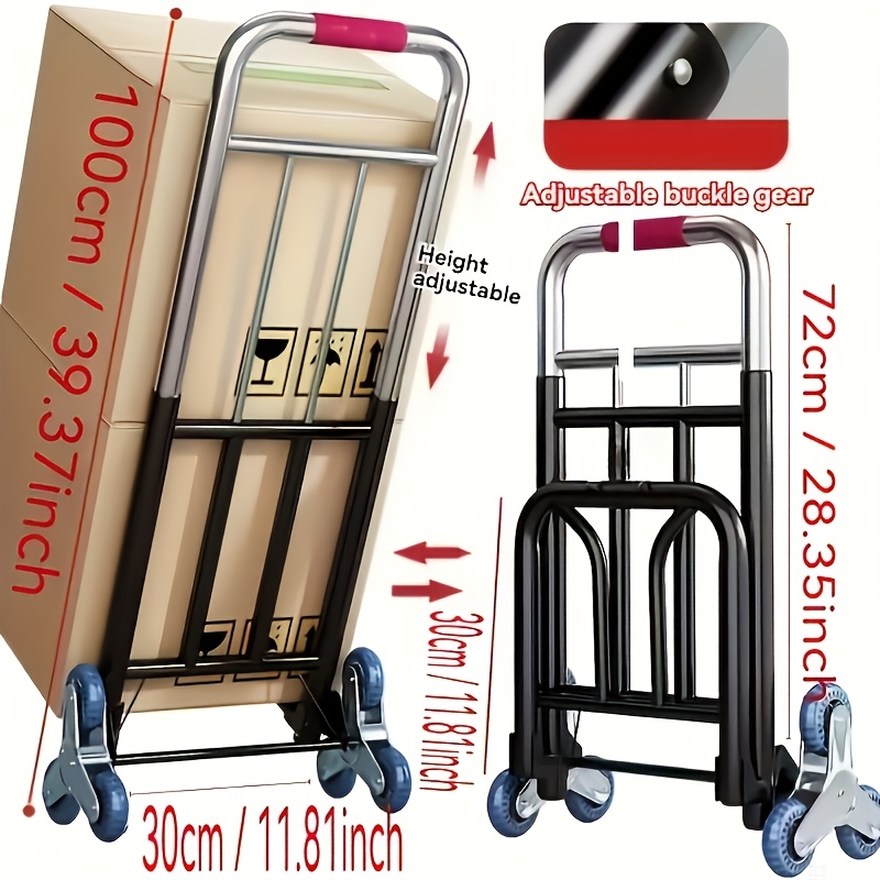 

[moving Essential] Heavy-duty Folding Hand Truck With Adjustable Wheels - Portable, Stair-, And Carry, Ideal For Moving And Shopping, 100cm Height, 28" Width, Hand Truck Foldable