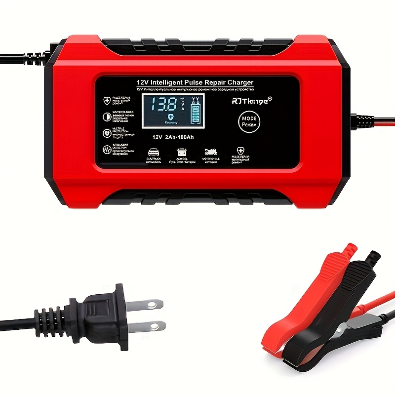 TEMU 12v Smart Car Battery Charger & Maintainer - Fast 4ah-100ah Charging, Desulfurization Technology, Temperature Control For , Repair Charger For Cars, Motorcycles & Rvs, Us Plug, Magnetic Material