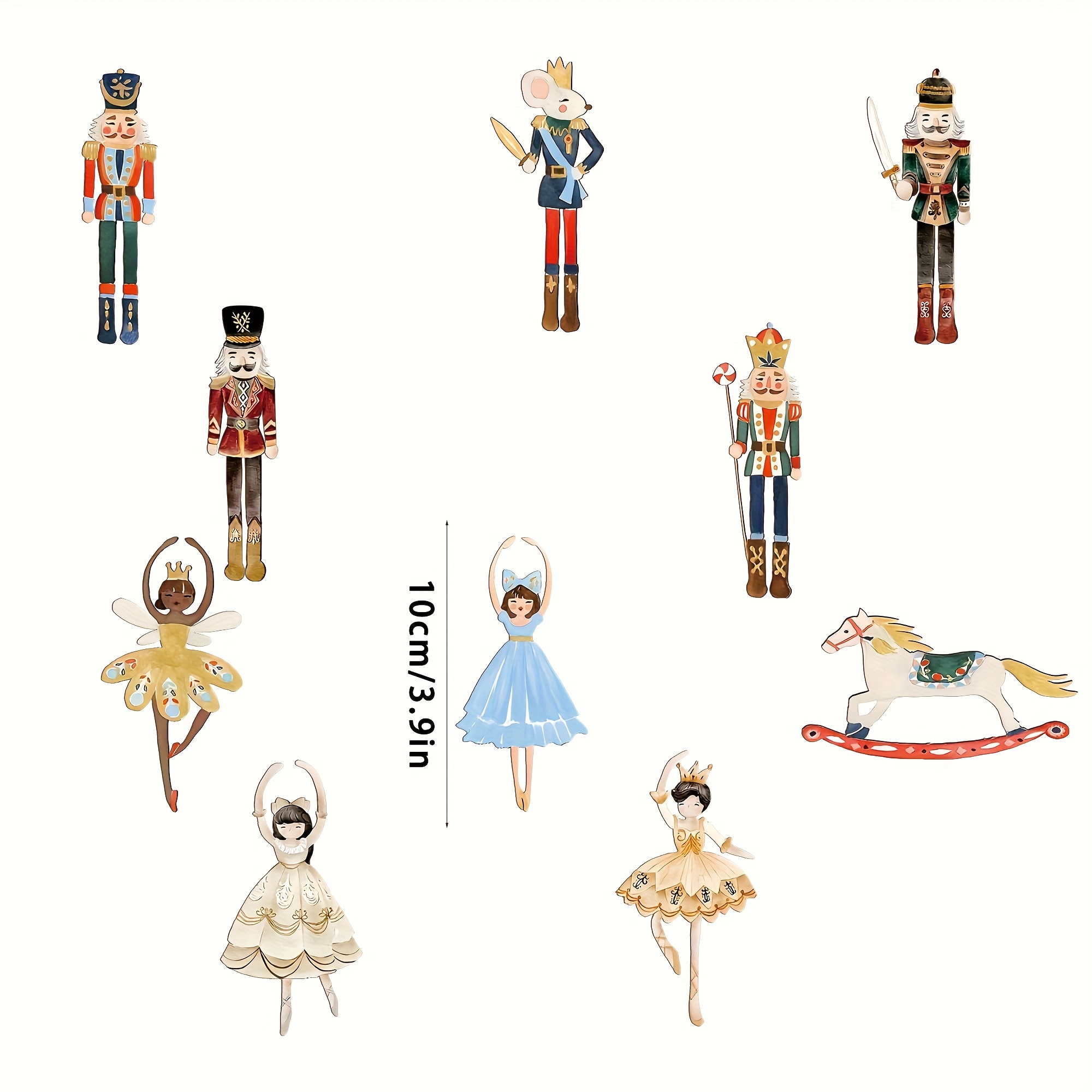 TEMU 10pcs, Christmas Nutcracker Decoration Set, Wooden Nutcracker Ornaments For The Christmas Tree, Princess Girl Ballet Mouse King Soldier Figures,
