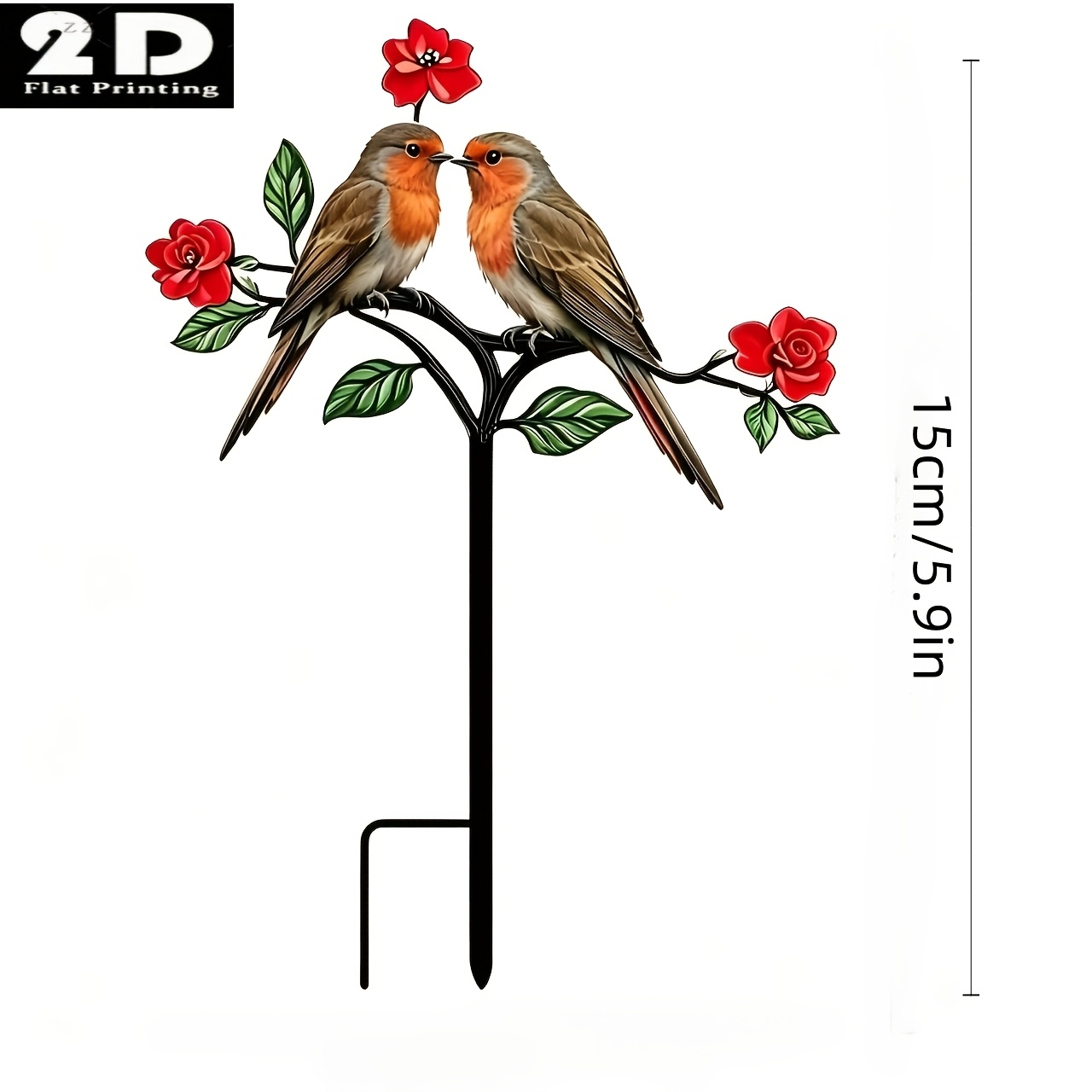 TEMU 2d Flat, [2d Flat] 1pc 2d Flat Colorful Acrylic Garden Stake, Outdoor Stake With A Colorful 2 Robins Theme Design, Vibrant Colors, Very Suitable