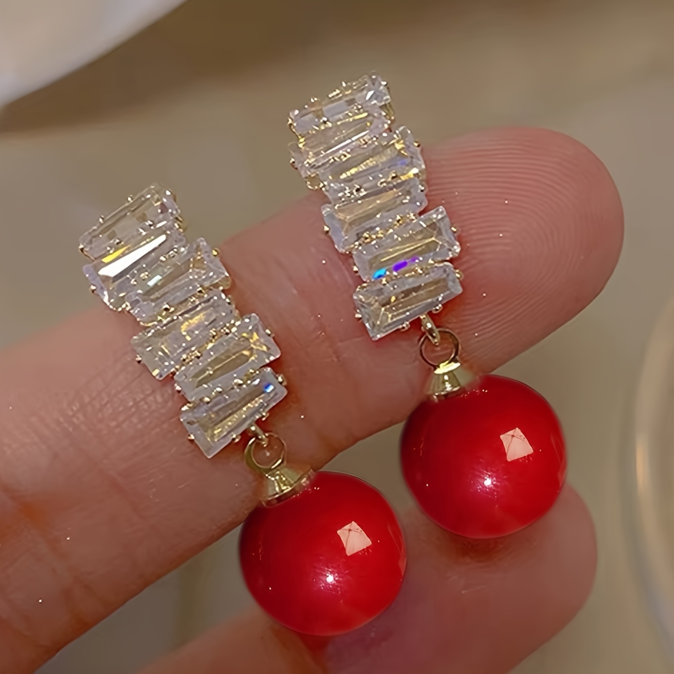 TEMU 1 Pair Of Vintage Elegant Inlaid Synthetic Zirconia And Pendant Fashion Drop Earrings, Suitable For Holiday Parties, Banquets, And Balls