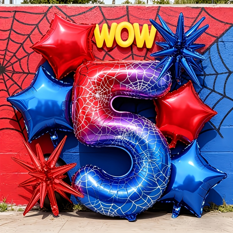 TEMU 7-teiliges Zahlen Ballon Set, inklusive , roter explodierender Stern, roter Stern Folienballons. Geeignet für Superhelden Themen