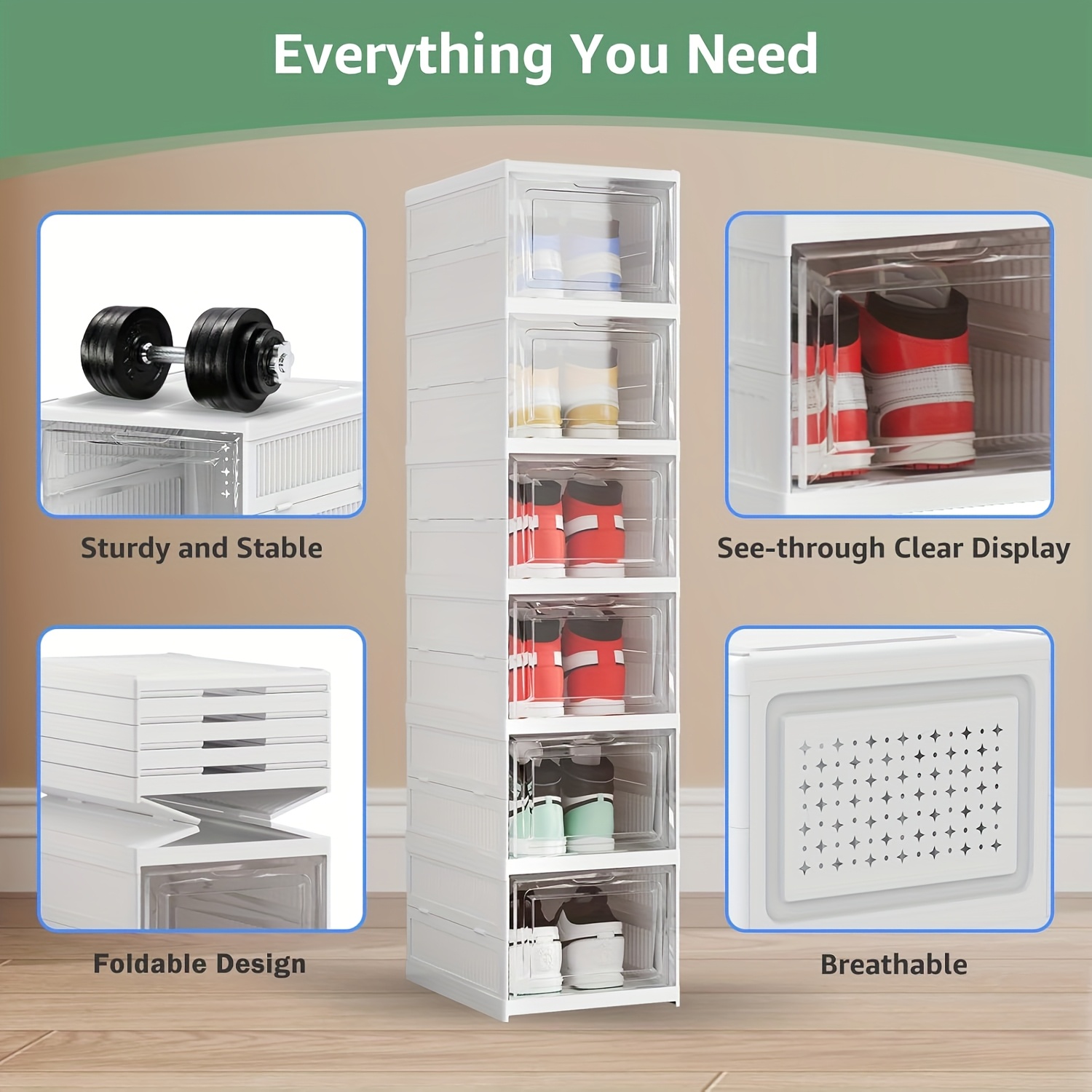 6-Layer Foldable Shoe Cabinet with Transparent Doors & Dustproof Lid - Large Capacity Space-Saving Plastic Storage Box Suitable for Entryway, Hallway, Shoe Rack, No Assembly Required, -Standing Design for Use