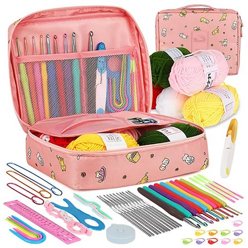 59pcs beginner crochet kit with metal hooks colorful yarn balls and accessories portable set for ideal for and enthusiasts