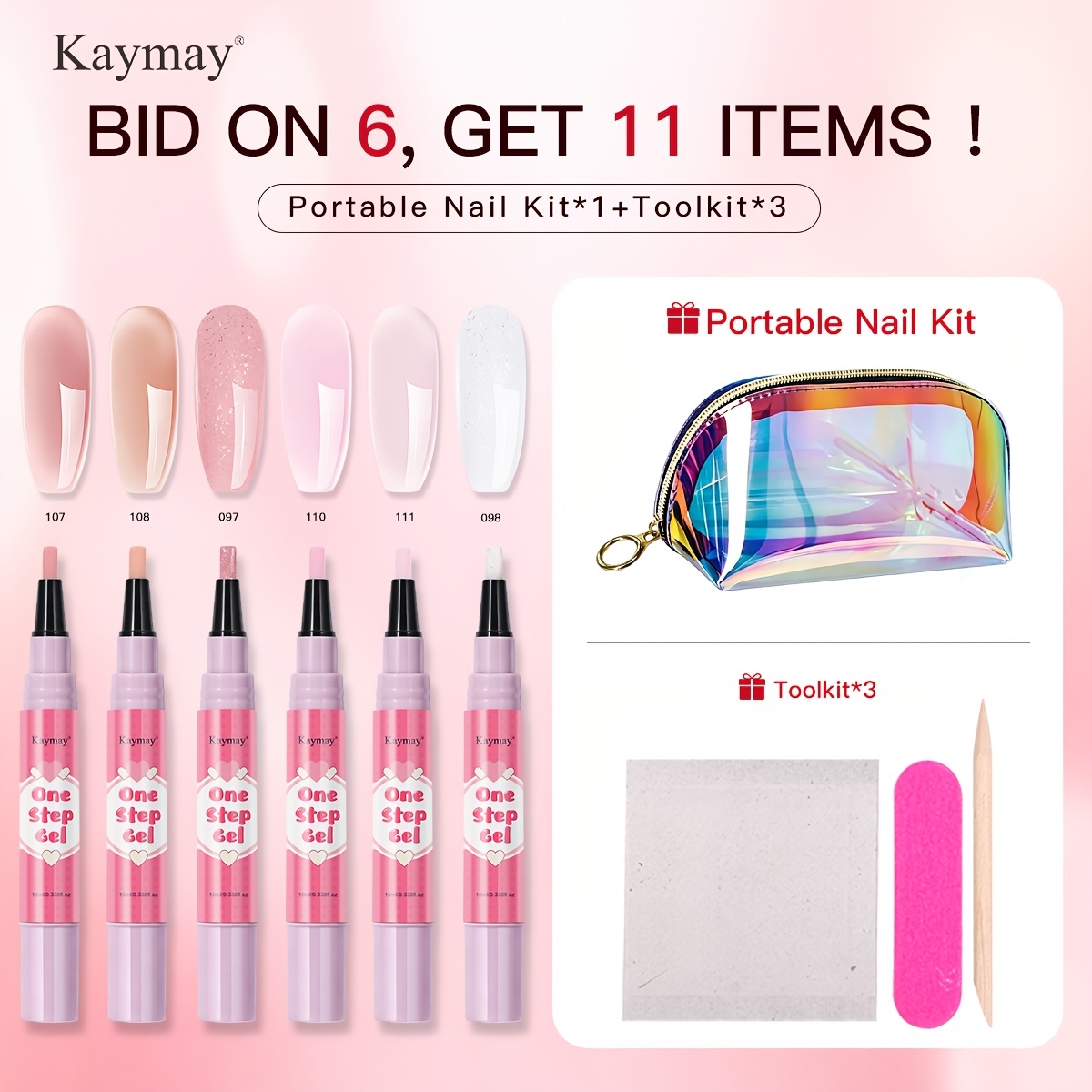 Image of 6pcs -one Gel Nail Polish Set - Combines Base Coat, , And Colored Gel In -in- Design. Requires For Use. And Nail Pen Set For Beginners, Perfect As A Christmas Gift