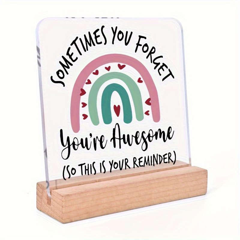 

1pc Acrylic Rainbow Plaque Sign With Wooden Stand - "you're Awesome" Inspirational Desk Paperweight, Tabletop Home Decor, Art Craft Ornament, No Electricity Or Feathers Required