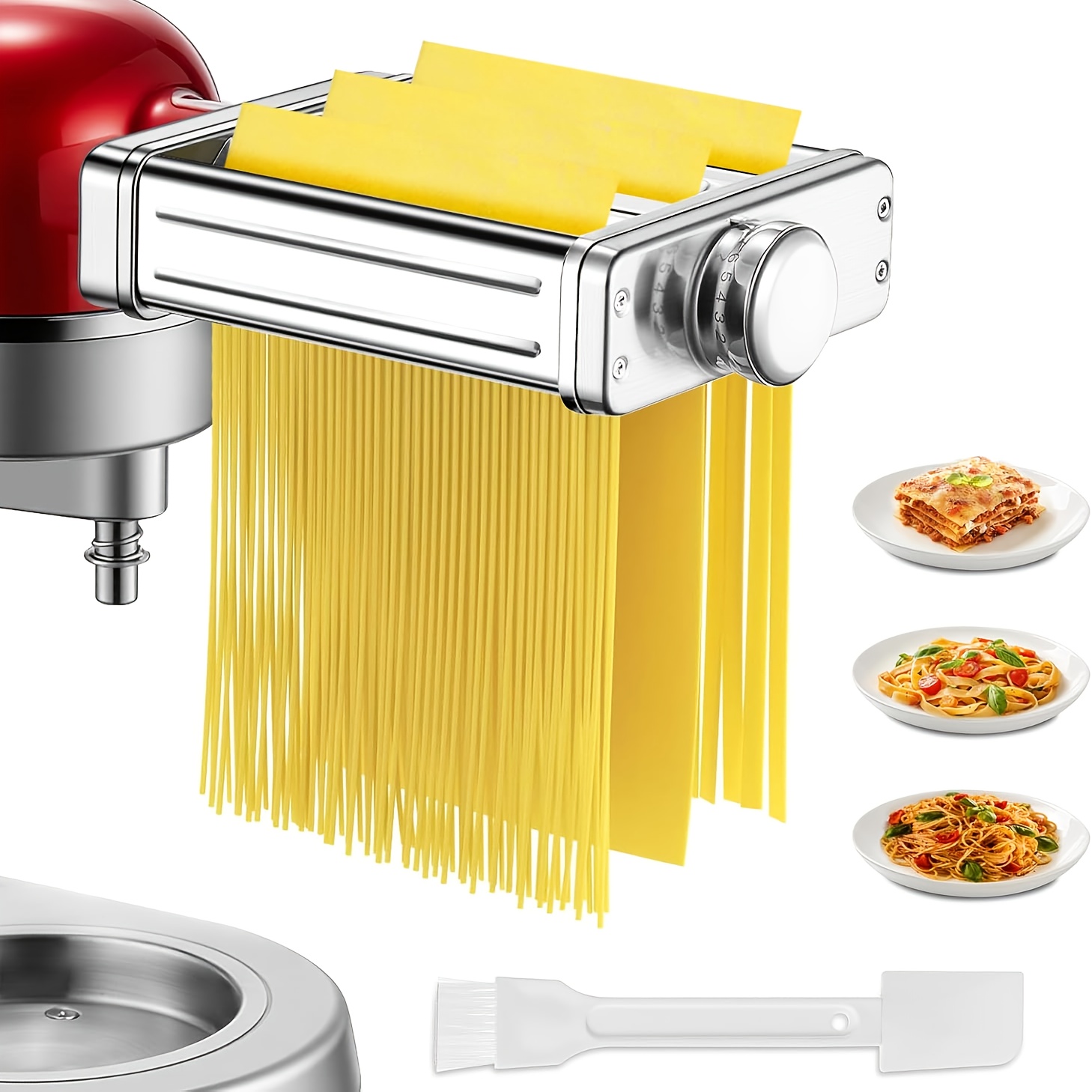 3in 1 Pasta Attachment For , All Metal Pasta Maker , Pasta Sheet Roller, Spaghetti Cutter, Cutter Maker Accessories, Cleaning Brush Included