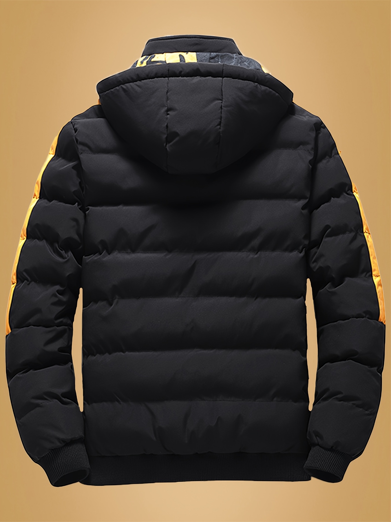 Heren Winterjas met Afneembare Capuchon - Tweekleurige Gele & Volledig met Rits Capuchonjas