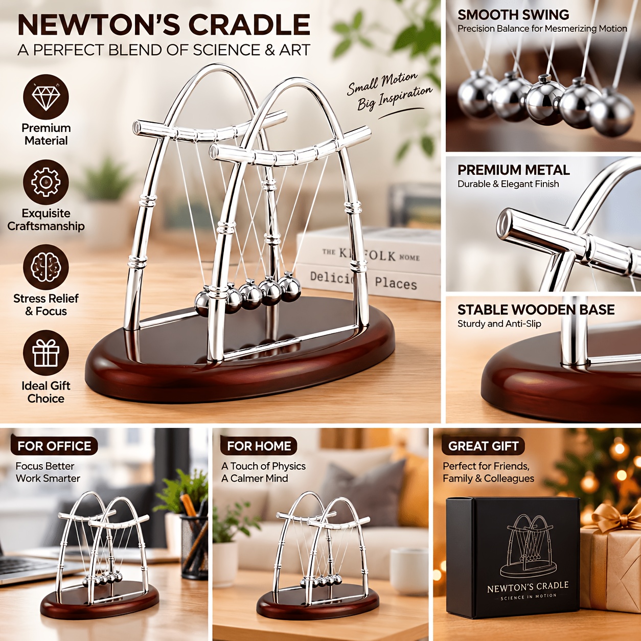 TEMU 1 pz, Dondolo di Newton Sfera di , Ornamento da Scrivania, Decorazione da Scrivania con in Metallo, Regalo per Ufficio e Casa