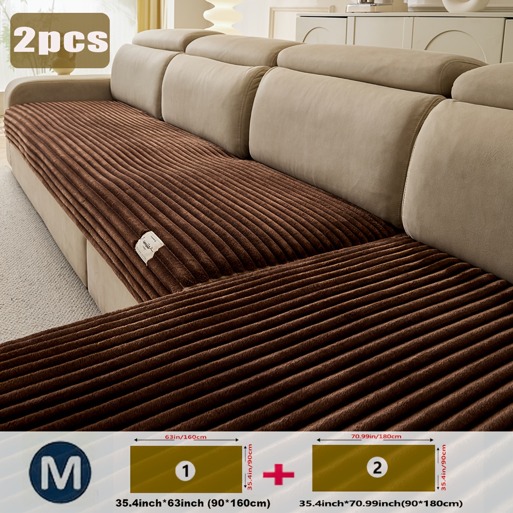 TEMU 2pcs Gorgeous Drawstring Thickened Plush Sofa Cover, Soft And Durable Furniture Protection Cover, Suitable For , Cat And , Machine Washable,