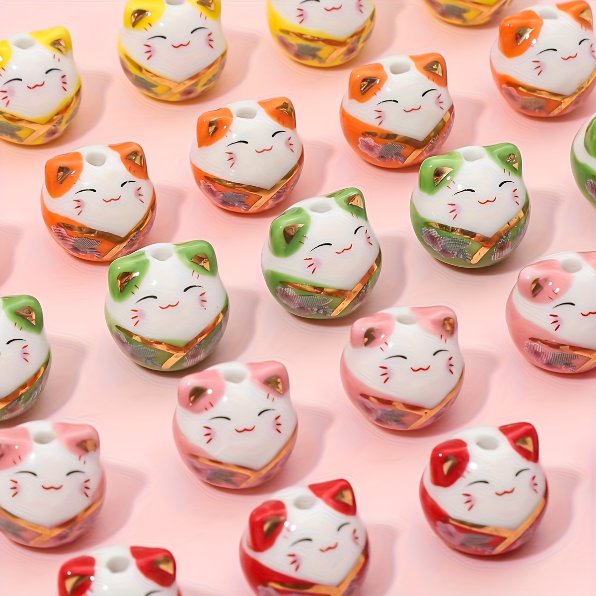 Random 8pcs Mixed Ceramic Cat Beads for Jewelry Making