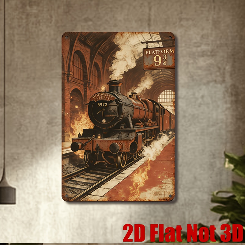 TEMU 2D Plat - 1pc 2D Plat, Thème Harry Potter, Panneau Décoratif Métallique Style Rétro, Convient pour Salon, Cour, Garage et Autres Scènes, Est