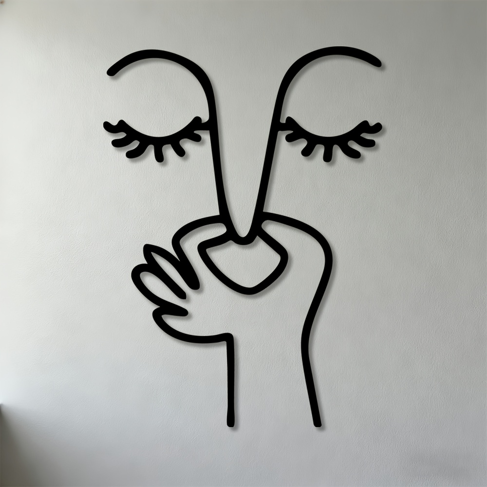 TEMU 2d Flat, 1pc Whimsical Face Wall Sculpture With Hand On Nose - Minimalist Iron Wall Art Suitable For Living Room, Bedroom, Office Decor - ,