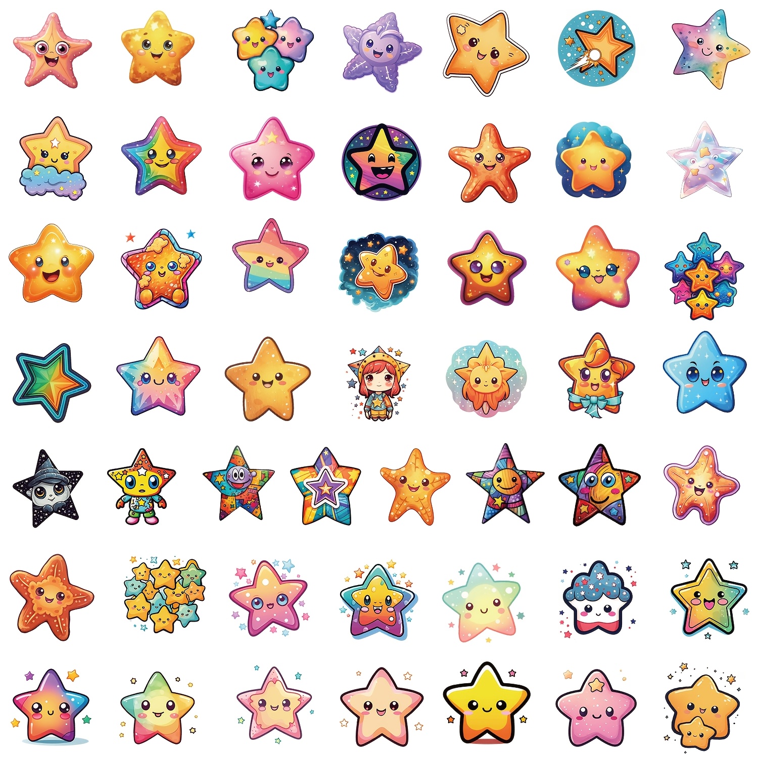 50pcs Stars Creative Graffiti Stickers,self-adhesive Graffiti Stickers,suitable For Roller Skating And Cycling, Diy Water Cup,,skateboards, Luggage, Helmets, Etc