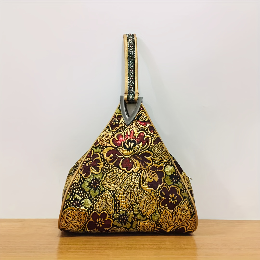 TEMU Women's Vintage Boho Handbag With Hanging Strap - Retro Purse Suitable For Casual , Machine-washable, (///) - Elegant Ethnic Style & Golden