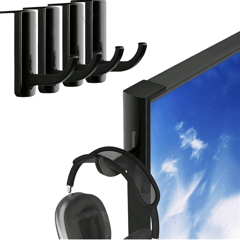 E-shop 4 Stück Monitorhaken Kopfhörerhalter, Monitorständer mit Klebehaken, Schwarz Weiß, Kein erforderlich, Universalhaken