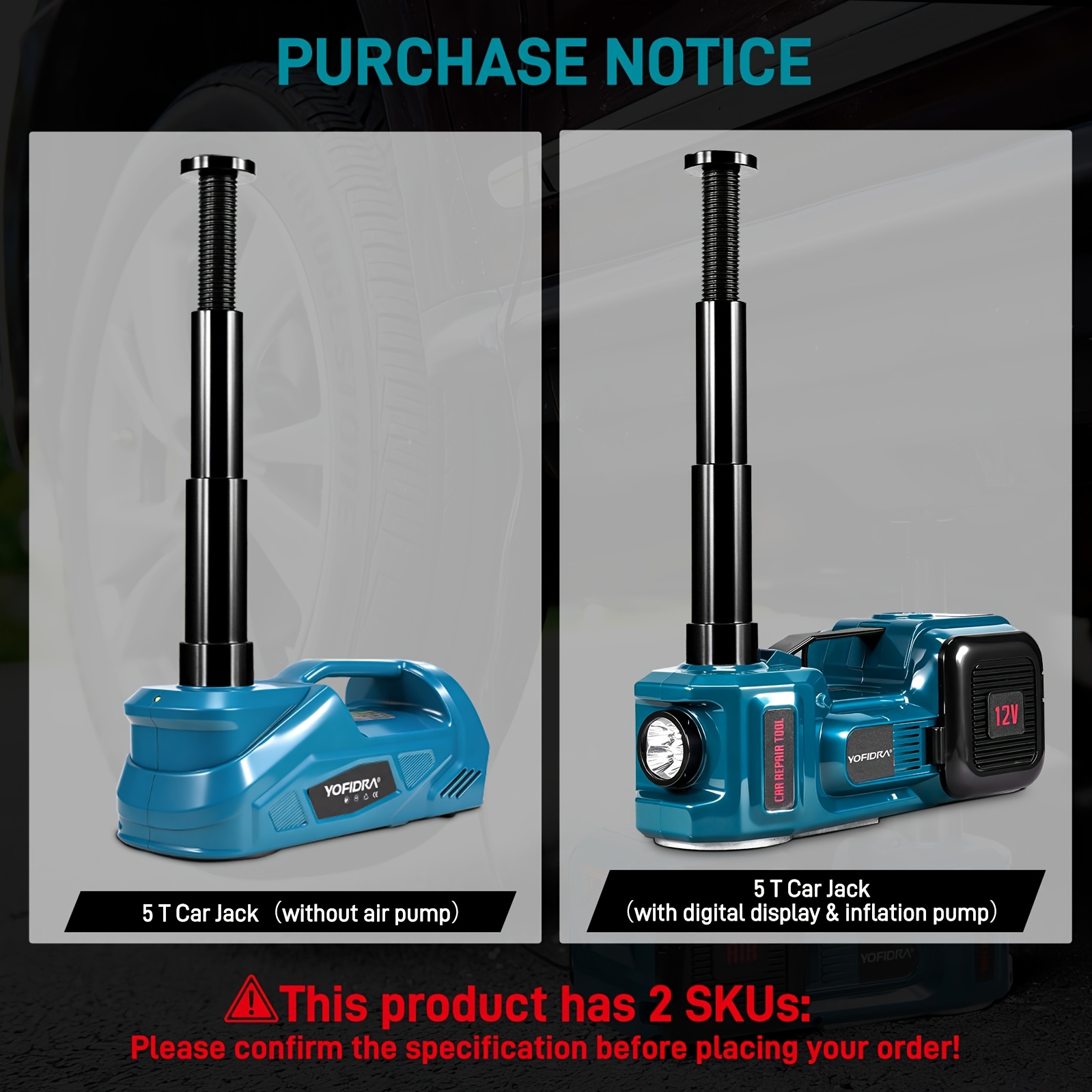 12V Electric Hydraulic Car Jack with Tire Compressor & LED Work Light