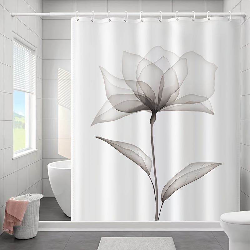 

1pc Flower Pattern Shower Curtain, Waterproof And Mildew Resistant Bathroom Partition Curtain With Hooks, Bathroom Accessories, Bathroom Decor
