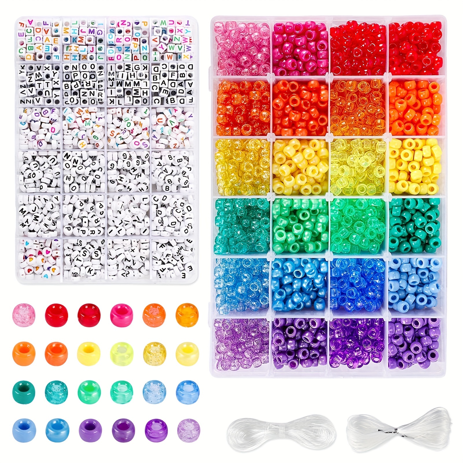 

4000pcs Beads Kit, 2400pcs Rainbow And 1600pcs Letter Beads, 24 Colors Plastic Craft Beads Bulk For Bracelets Jewelry Making With 20m Crystal String And 30m Elastic String