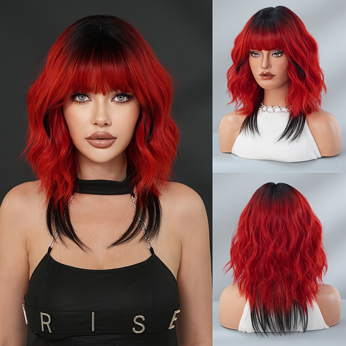 

7jhh Wigs Women's Short Red Wig With , Heat Resistant Synthetic Hair, High Layered Ombre Red Party Wig, 150% Density, With Cap, For Halloween Costume, 19.68 Inches