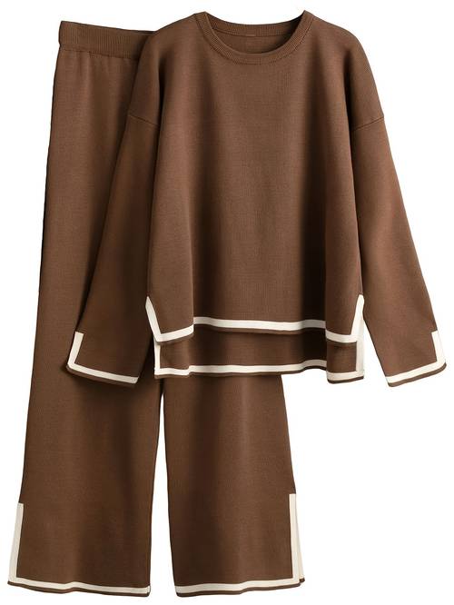 womens 2pcs outfits long sleeve sweater top wide leg pants lounge sets