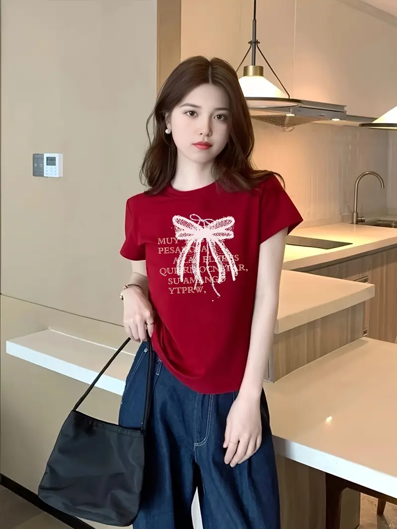 womens fit retro short sleeve t shirt black paradise question your letter print top korean japanese inspired summer casual tee machine washable ladies t shirts clothing classic round neck material everyday outfit lightweight fabric stylish blouse Product details 4