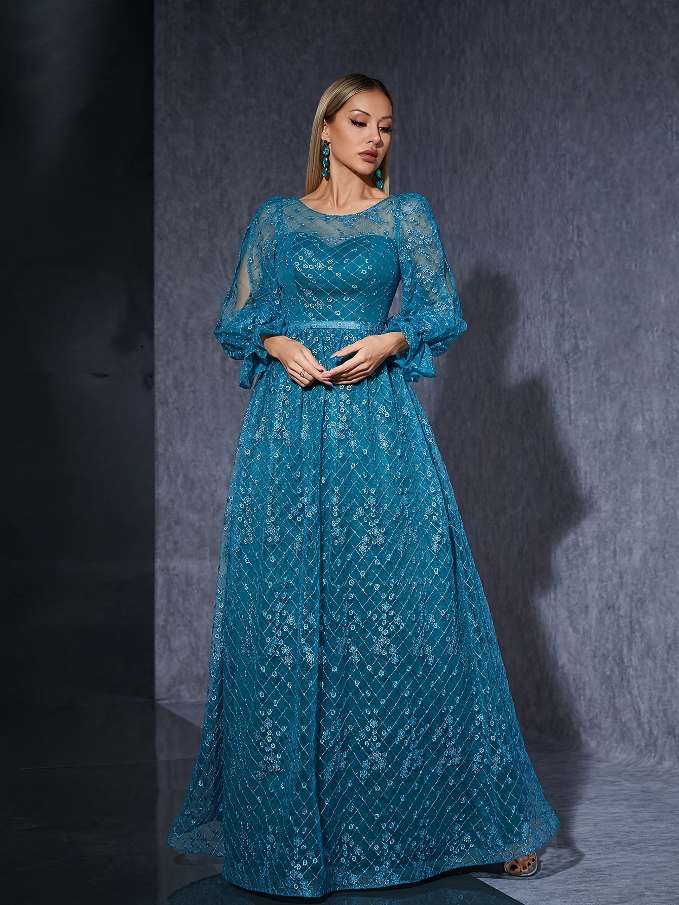 anpoket womens elegant floral lace long sleeve evening dress - Temu Ireland